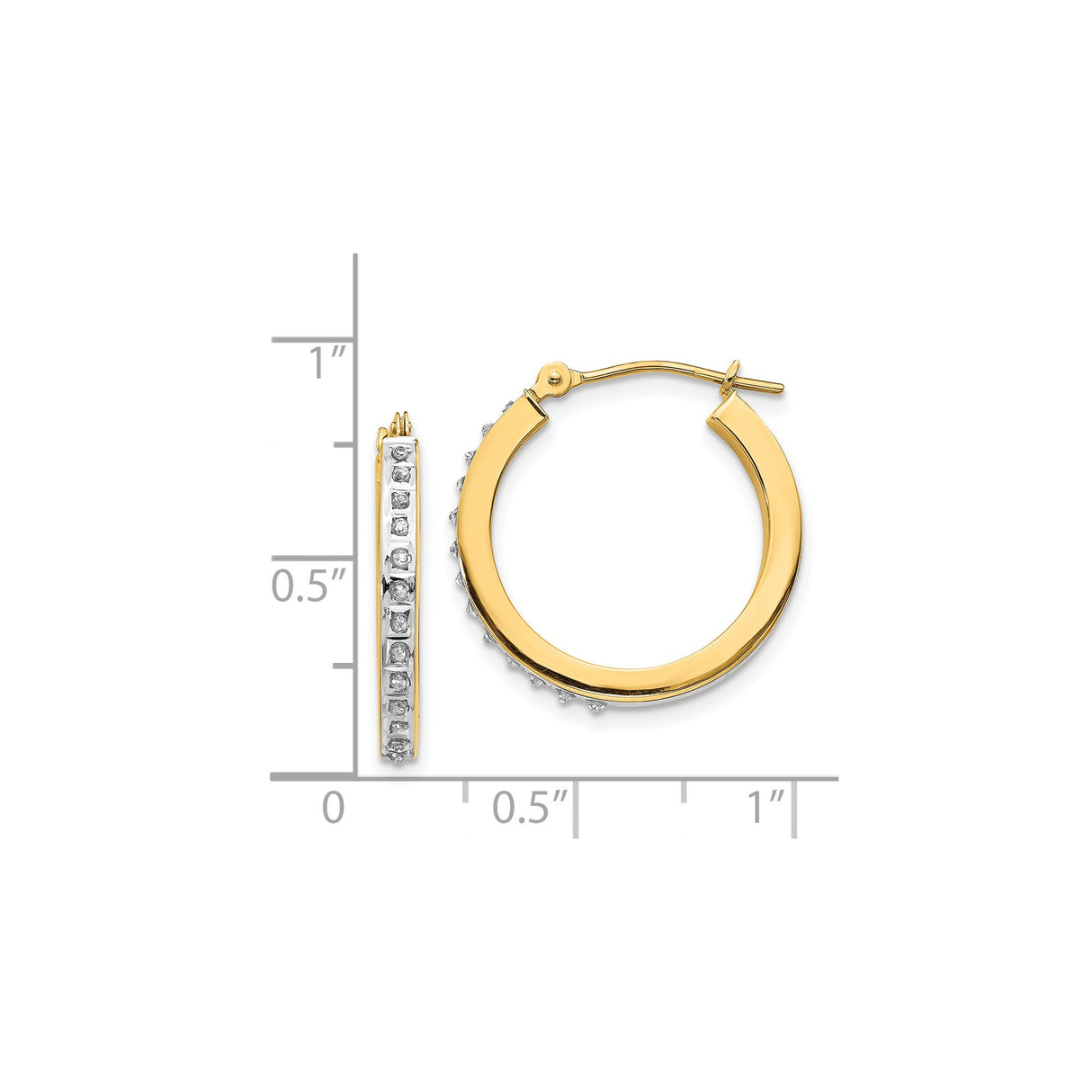 14k Yellow Gold Hoop Earrings with Channel Set Diamonds, Classic Medium Hoops for Women
