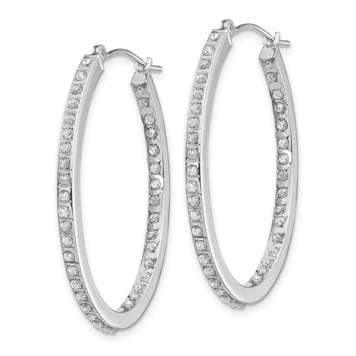 14k White Gold Hoop Earrings with Channel Set Diamonds, Oval Style for Women
