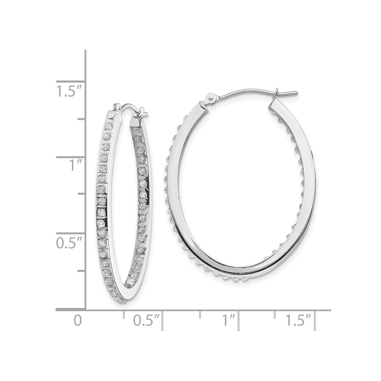 14k White Gold Hoop Earrings with Channel Set Diamonds, Oval Style for Women