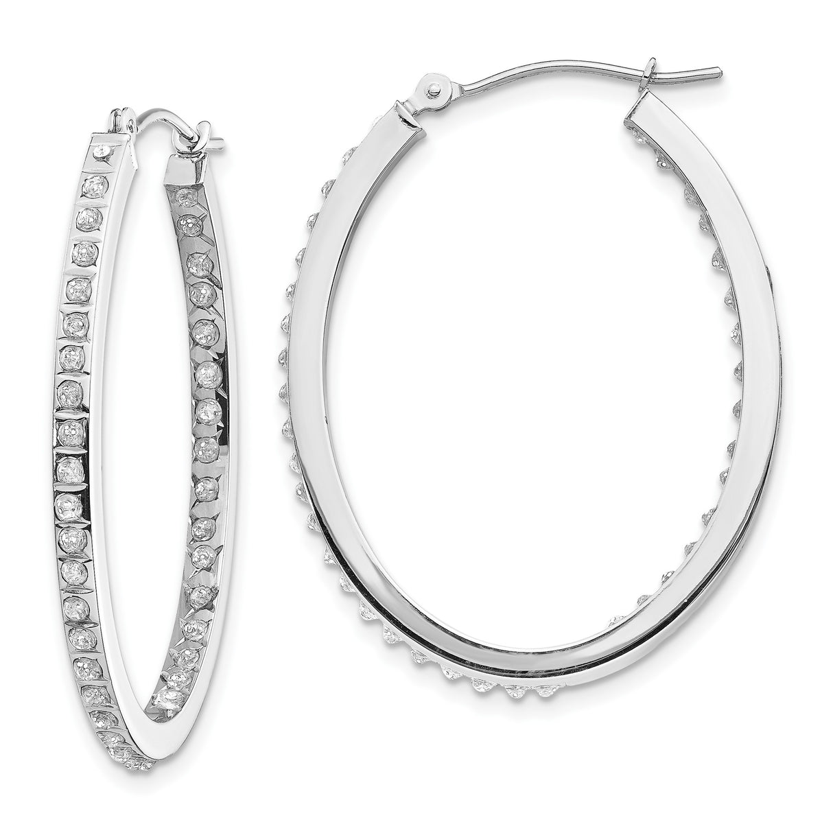 14k White Gold Hoop Earrings with Channel Set Cubic Zirconia, Oval Style for Women