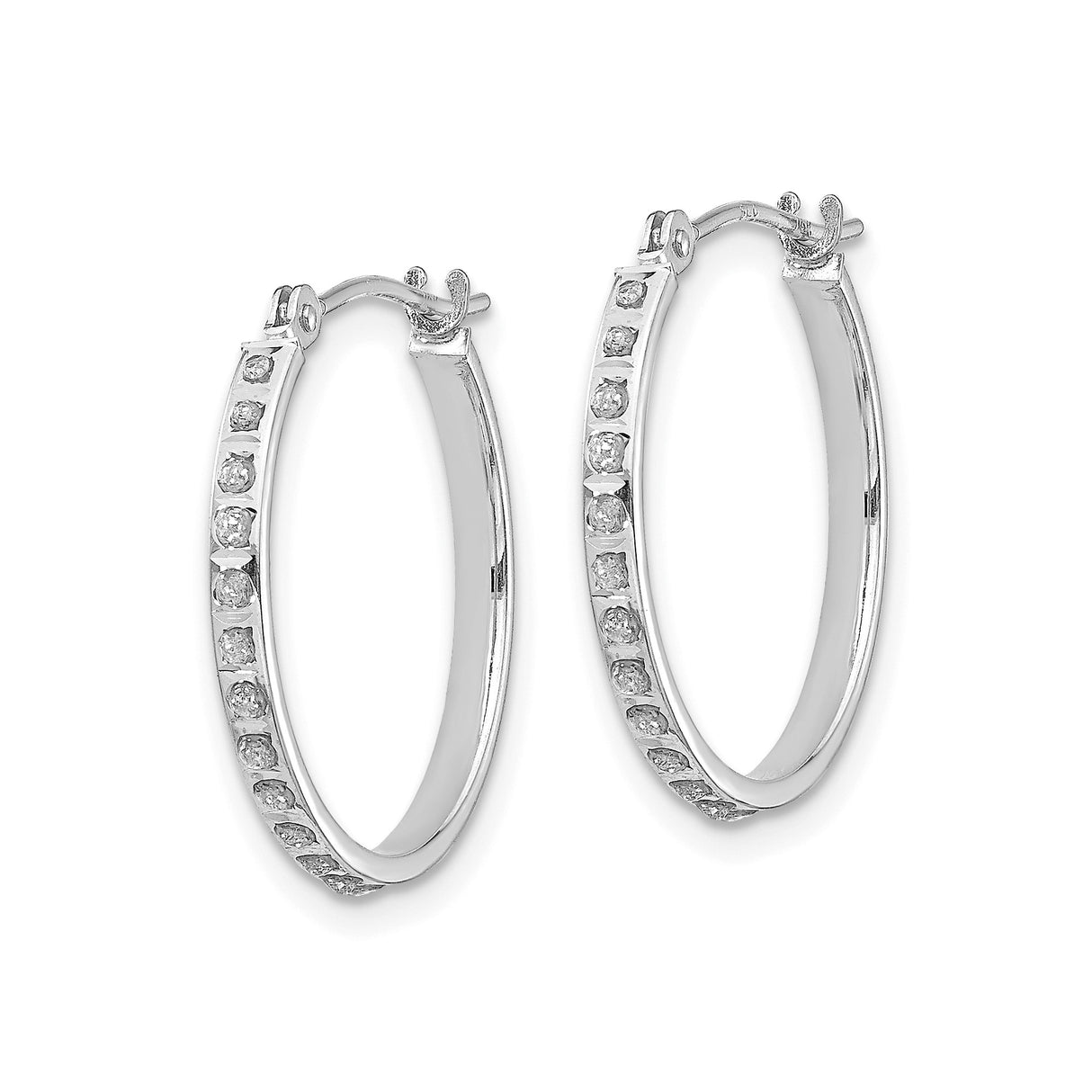 14k White Gold Hoop Earrings with Diamond Cut and Channel Set Cubic Zirconia