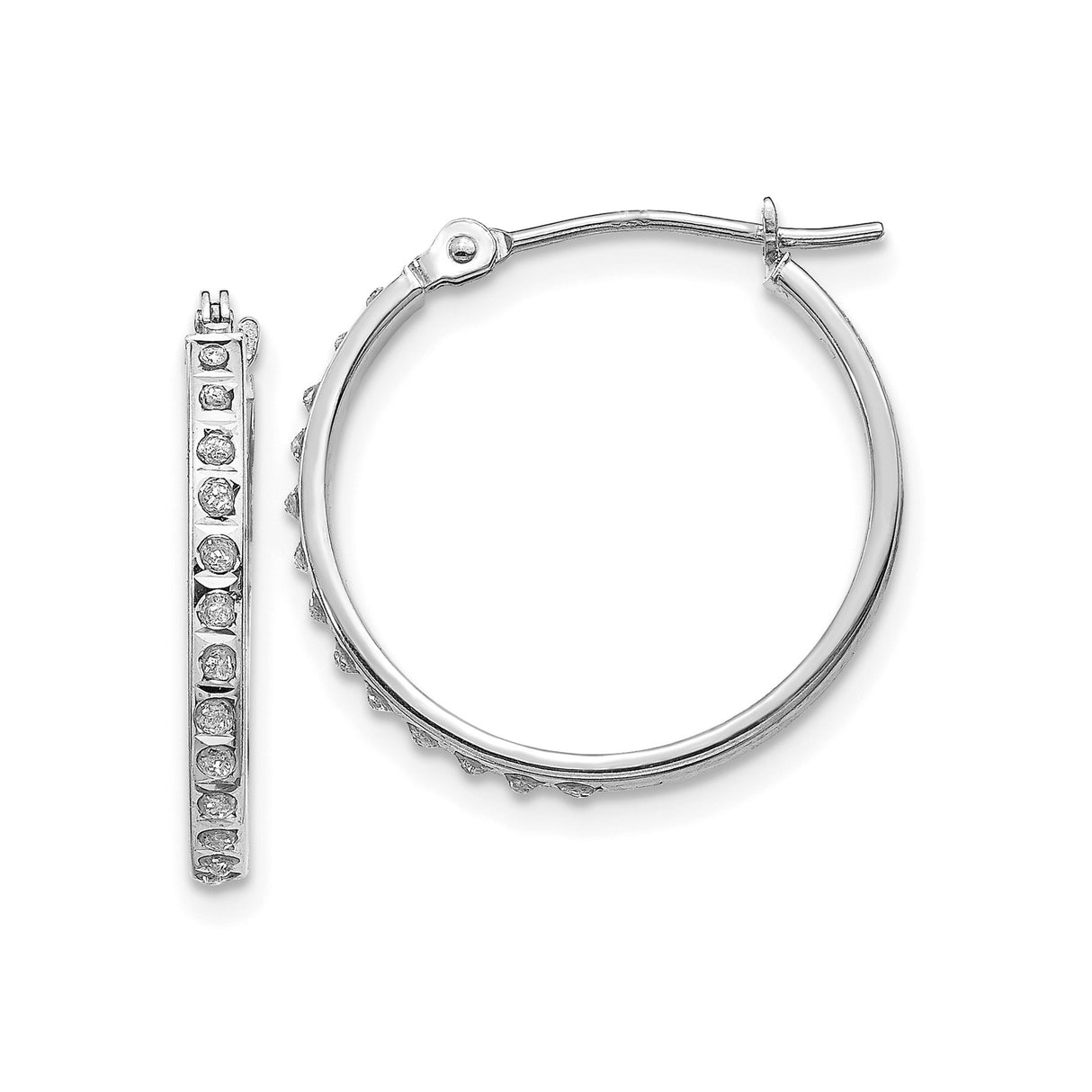 14k White Gold Hoop Earrings with Diamond Cut and Channel Set Cubic Zirconia