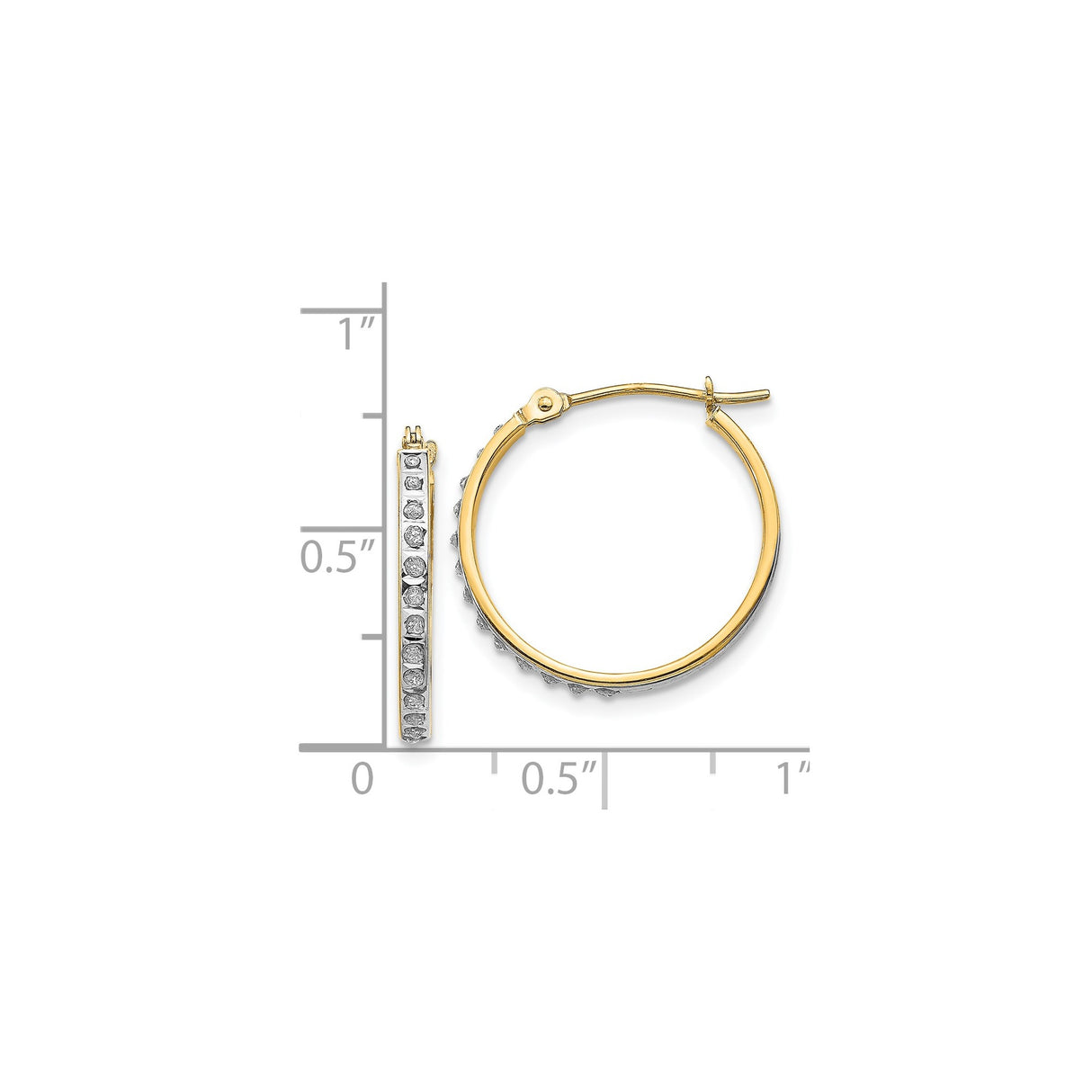 14k Yellow Gold Hoop Earrings with Channel Set Round Cut Diamonds, Polished Modern Classic Style