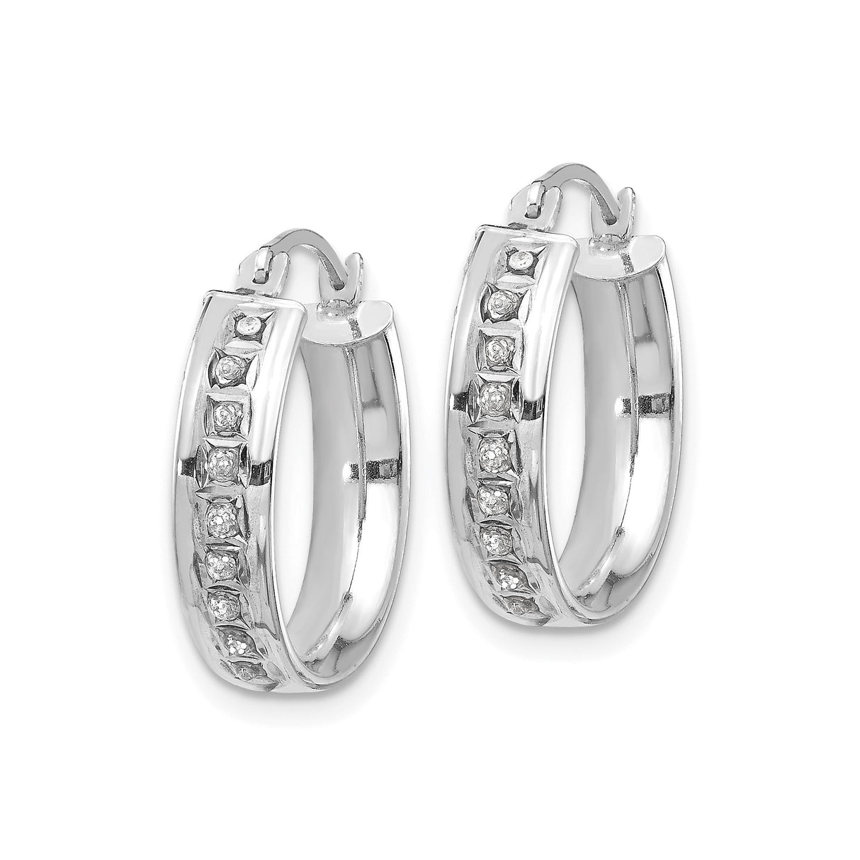 14k White Gold Hoop Earrings with Round Cut Diamonds in Channel Set Design