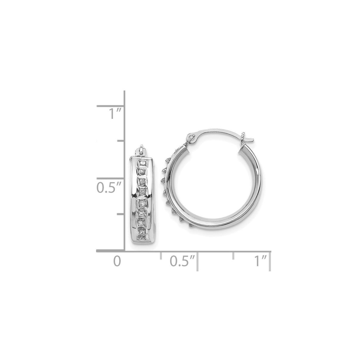 14k White Gold Hoop Earrings with Round Cut Diamonds in Channel Set Design