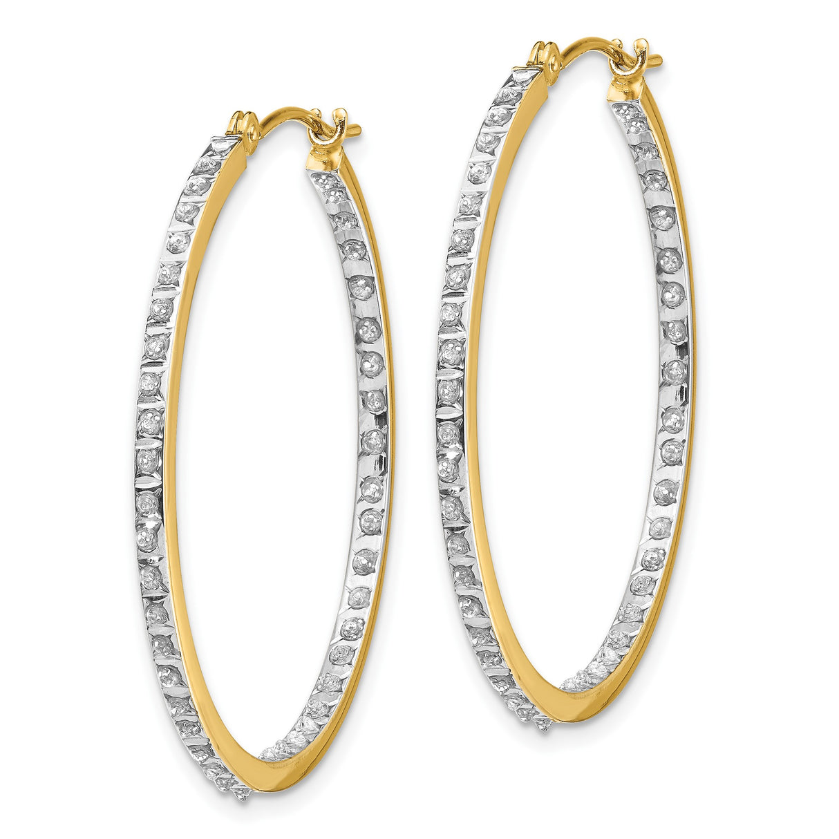 14k Yellow Gold Hoop Earrings with Diamond Accents, Double Row Hinged Design