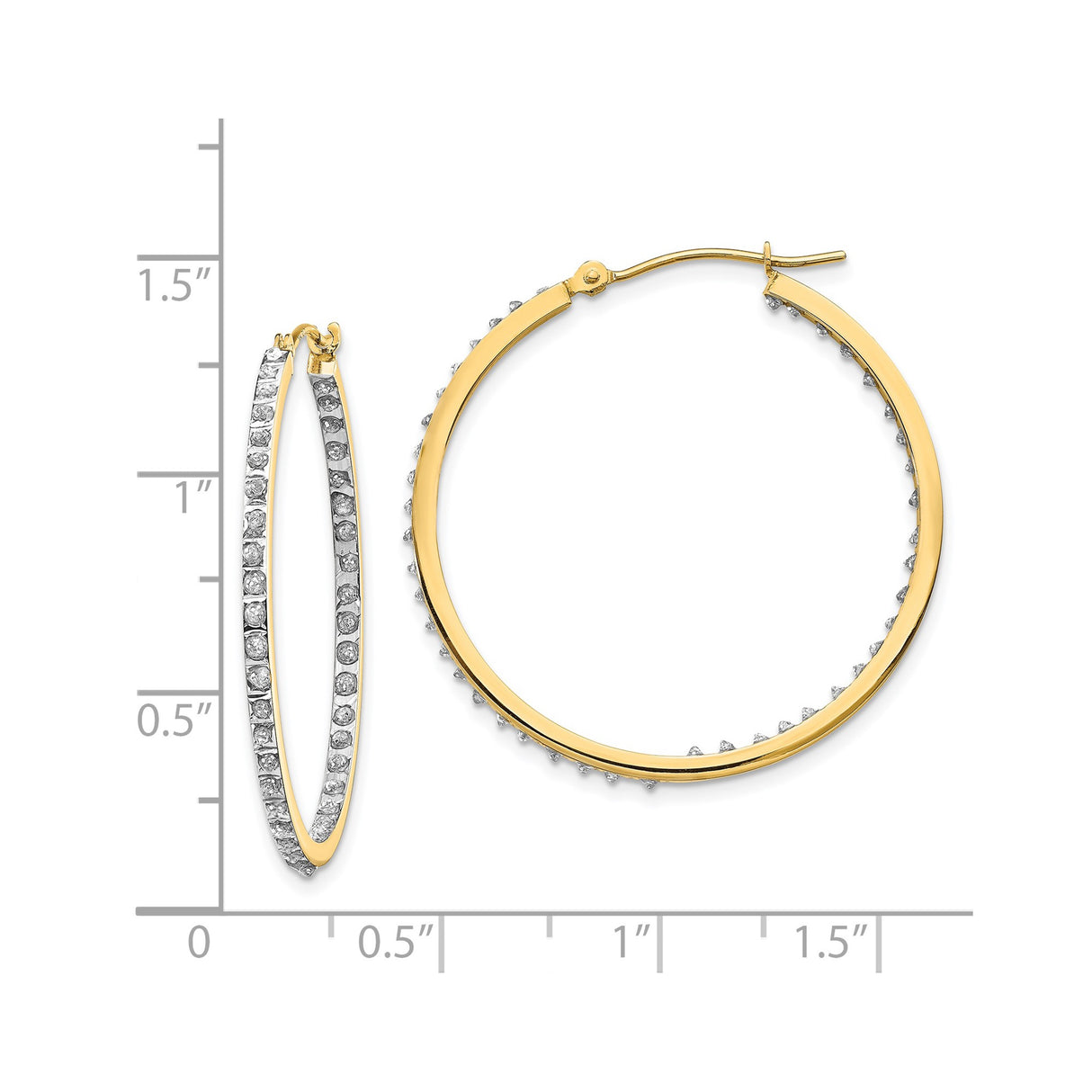 14k Yellow Gold Hoop Earrings with Diamond Accents, Double Row Hinged Design