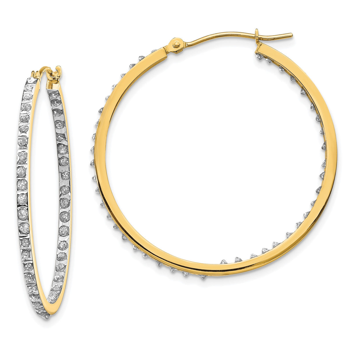 14k Yellow Gold Hoop Earrings with Diamond Accents, Double Row Hinged Design