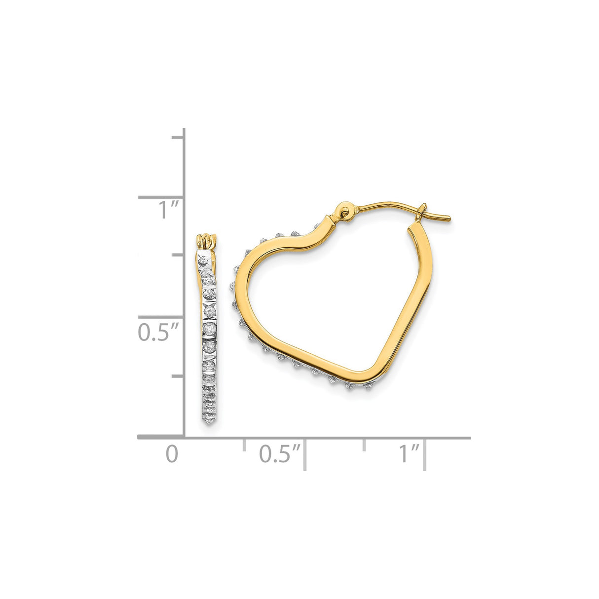 14k Yellow Gold Heart Hoop Earrings with Diamond Accents, Romantic Minimal Style for Women