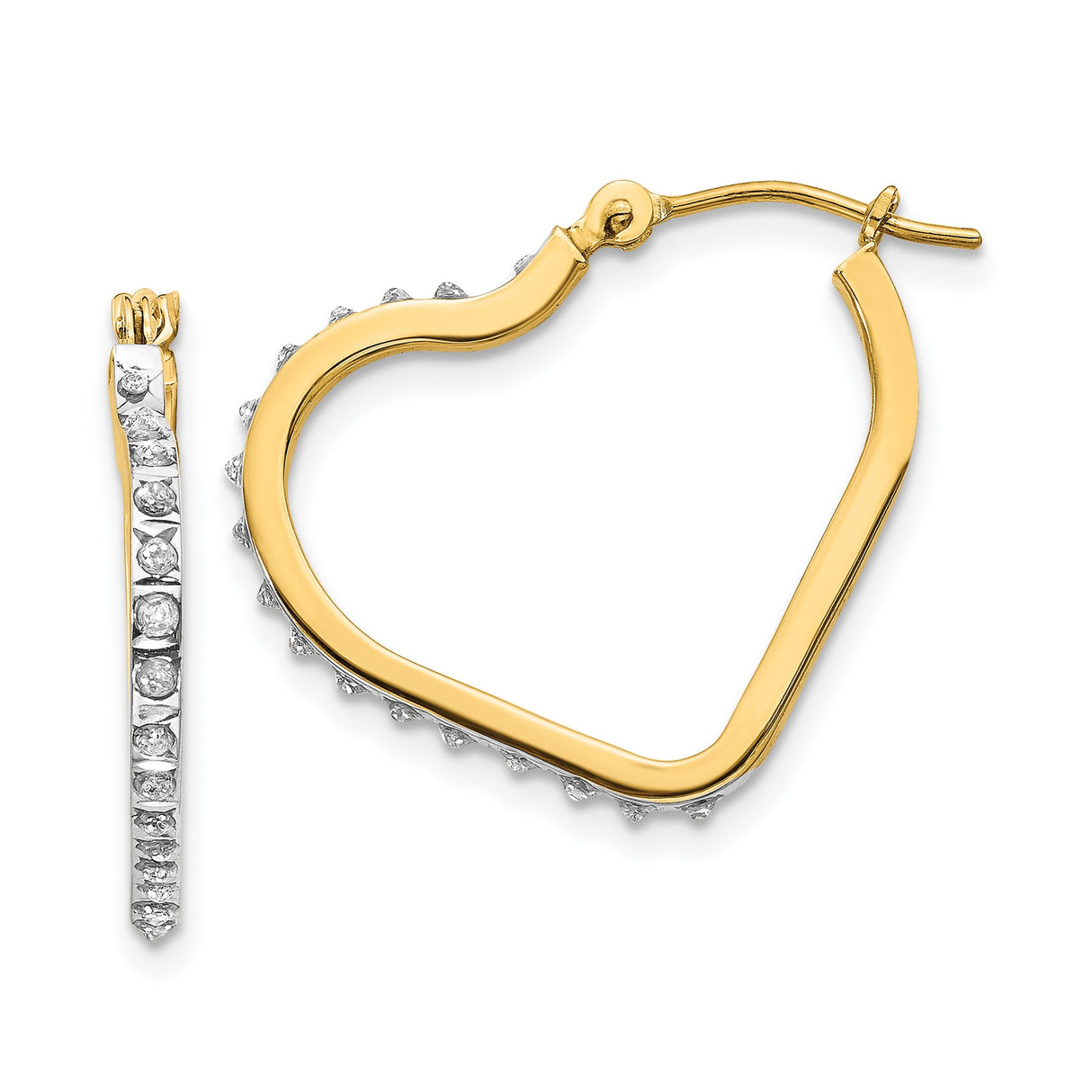 14k Yellow Gold Heart Hoop Earrings with Diamond Accents, Romantic Minimal Style for Women
