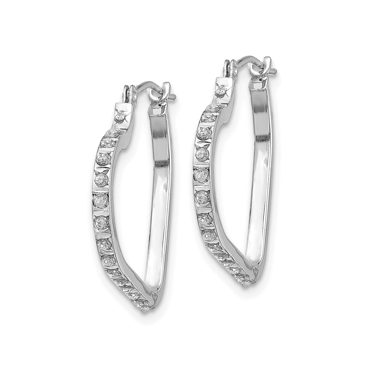 14k White Gold Heart Hoop Earrings with Round Cut Diamonds, Romantic Anniversary Jewelry