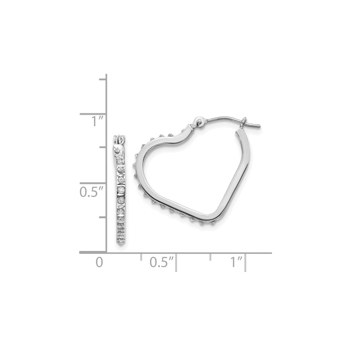 14k White Gold Heart Hoop Earrings with Round Cut Diamonds, Romantic Anniversary Jewelry