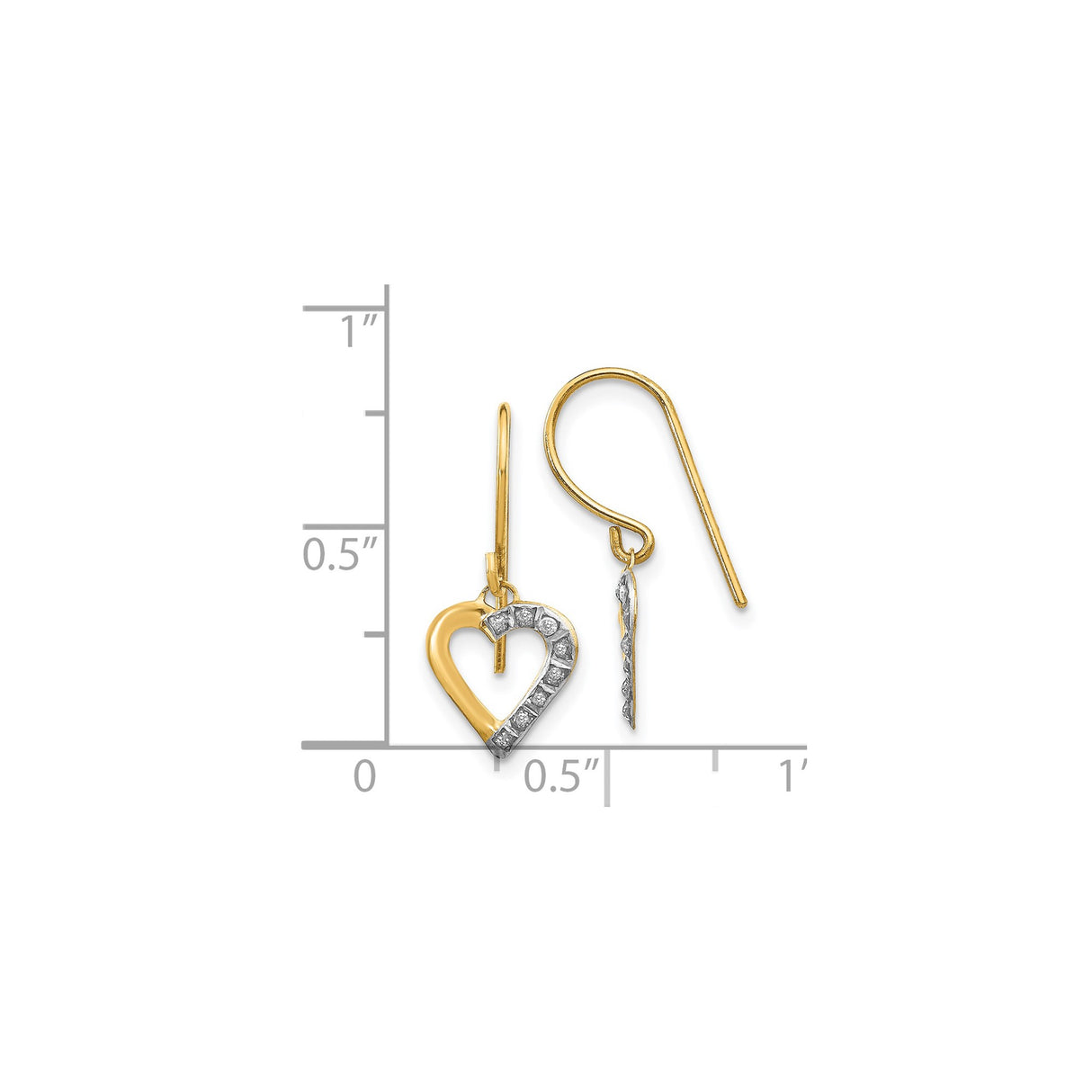 14k Yellow Gold Dangle Earrings with Diamond Accents, Open Heart Design for Women