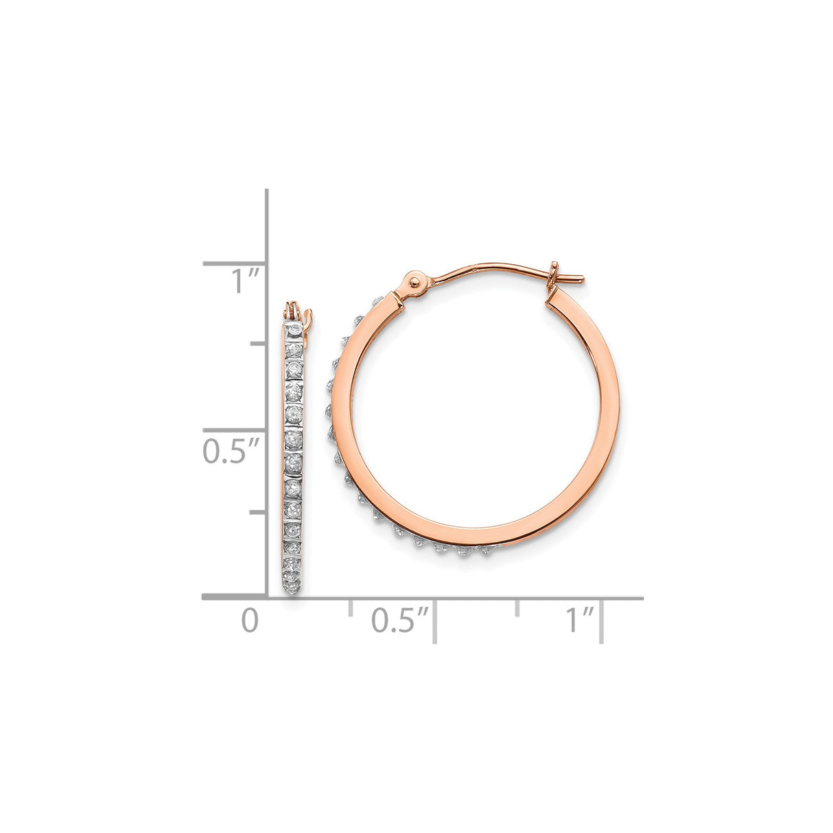 14k Rose Gold Hoop Earrings with Channel Set Round Cut Diamonds, Classic Formal Jewelry