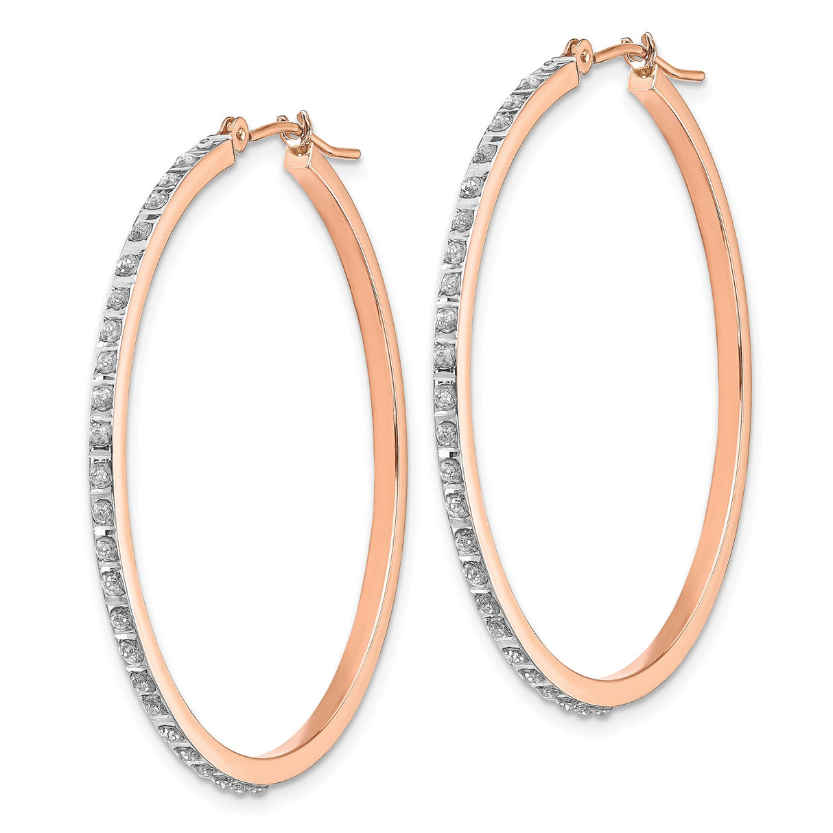 14k Rose Gold Hoop Earrings with Diamonds, Large Round Channel-Set Fashion Style