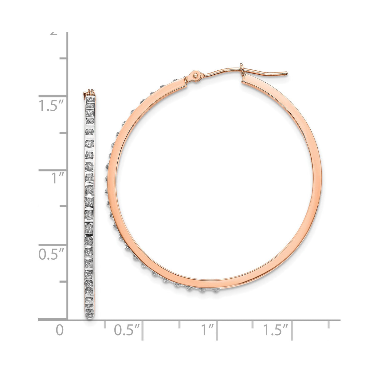 14k Rose Gold Hoop Earrings with Diamonds, Large Round Channel-Set Fashion Style