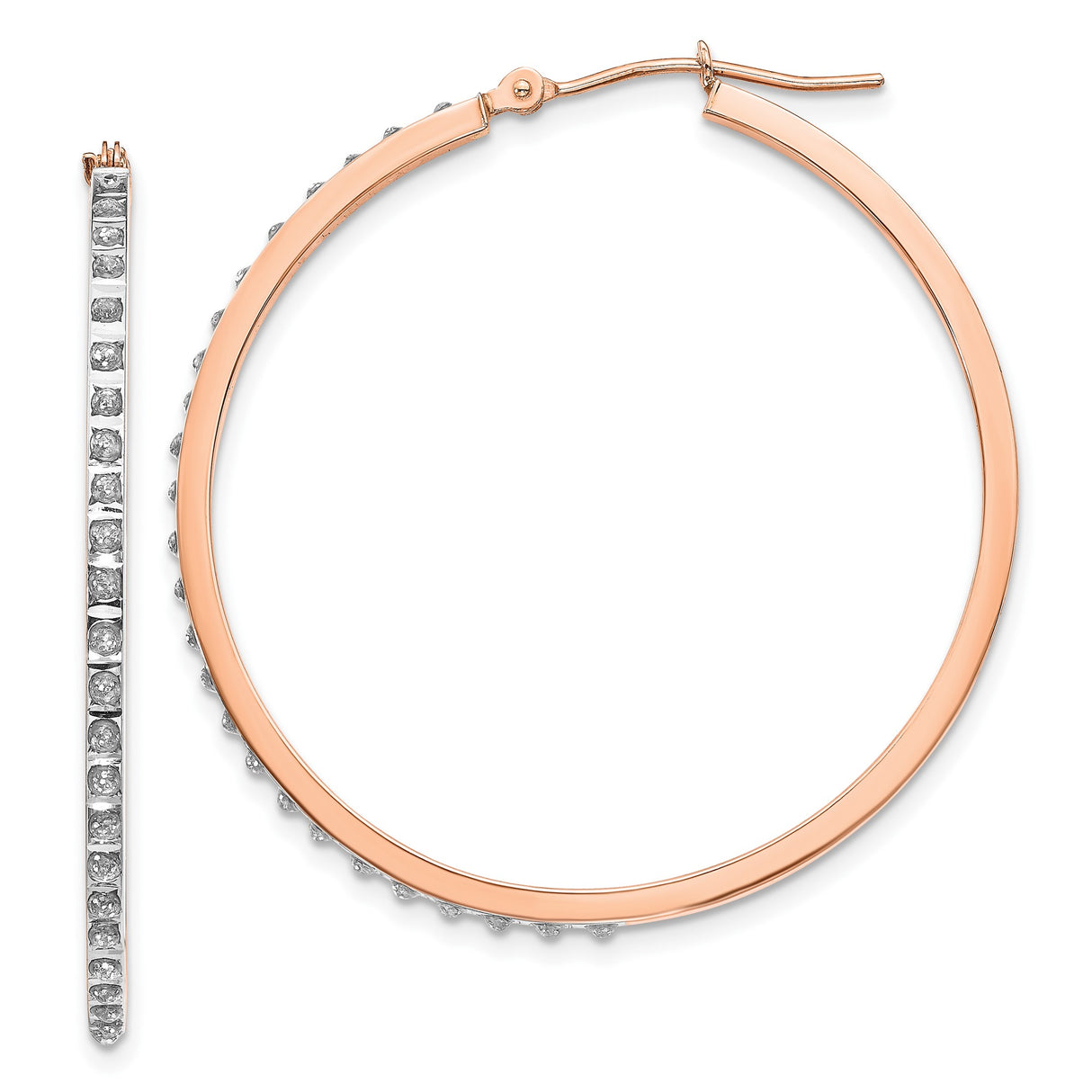 14k Rose Gold Hoop Earrings with Diamonds, Large Round Channel-Set Fashion Style
