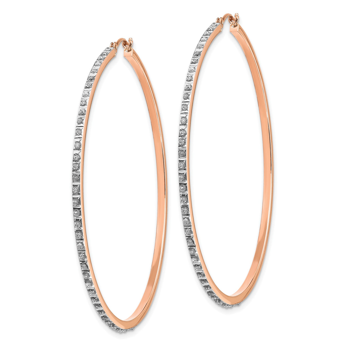14k Rose Gold Hoop Earrings with Diamonds, Large Sparkling Statement Style for Women