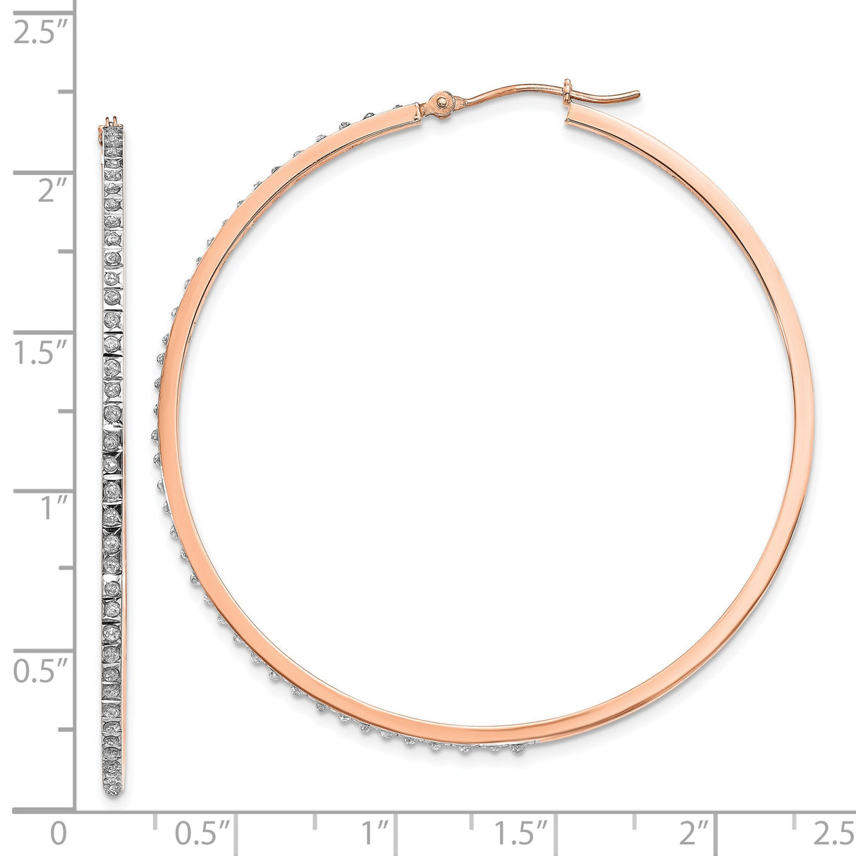 14k Rose Gold Hoop Earrings with Diamonds, Large Sparkling Statement Style for Women