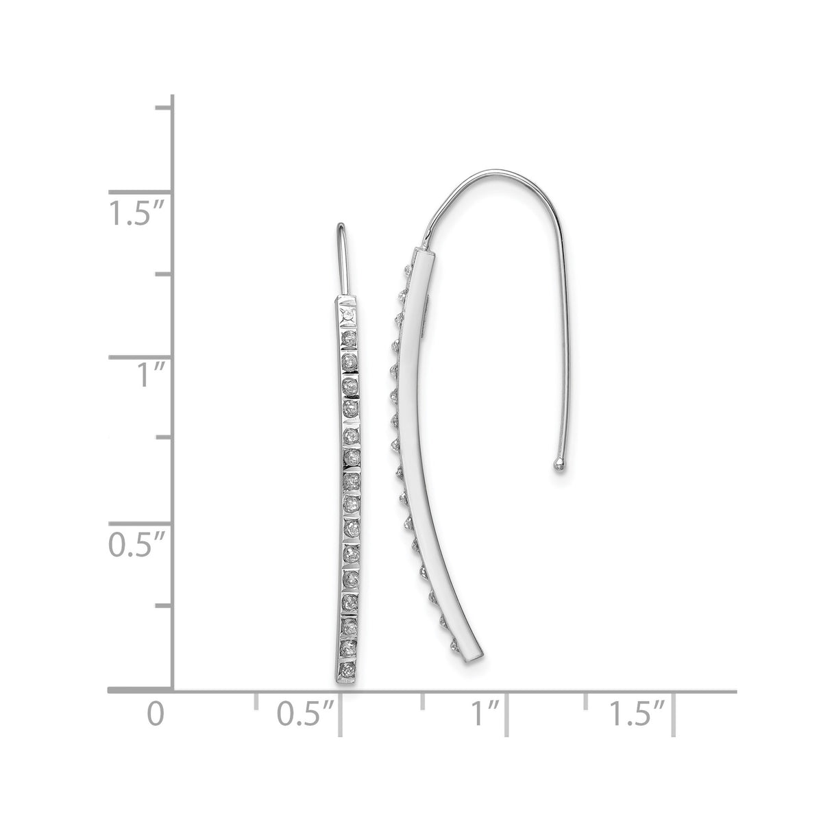 14k White Gold Threader Earrings with Channel Set Round Diamonds, Modern Minimalist Drop Style