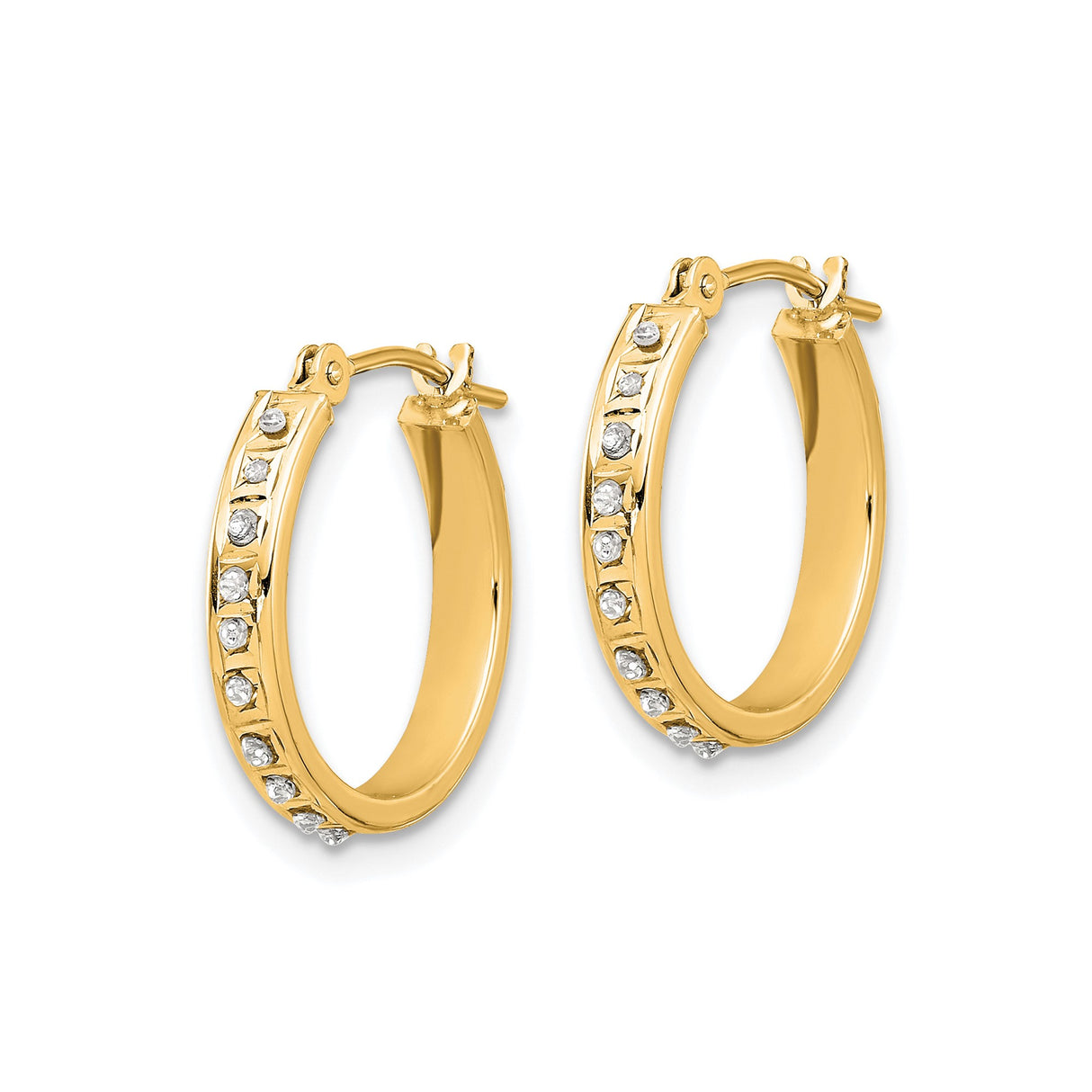 14k Yellow Gold Hoop Earrings with Diamond Cut and Channel Set Cubic Zirconia