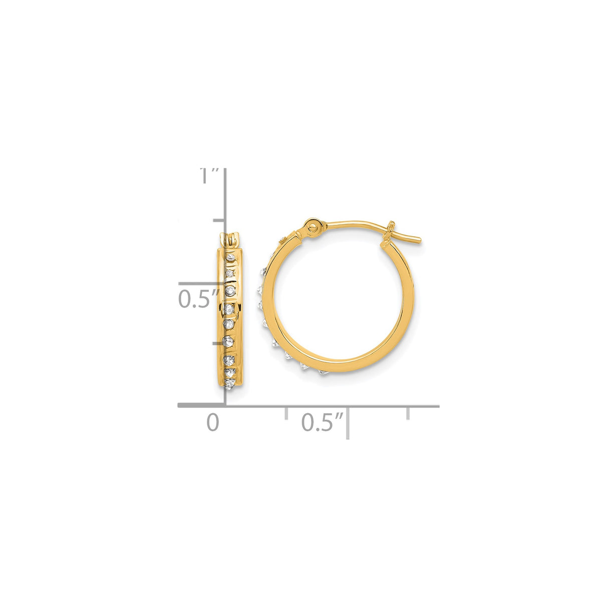 14k Yellow Gold Hoop Earrings with Diamond Cut and Channel Set Cubic Zirconia