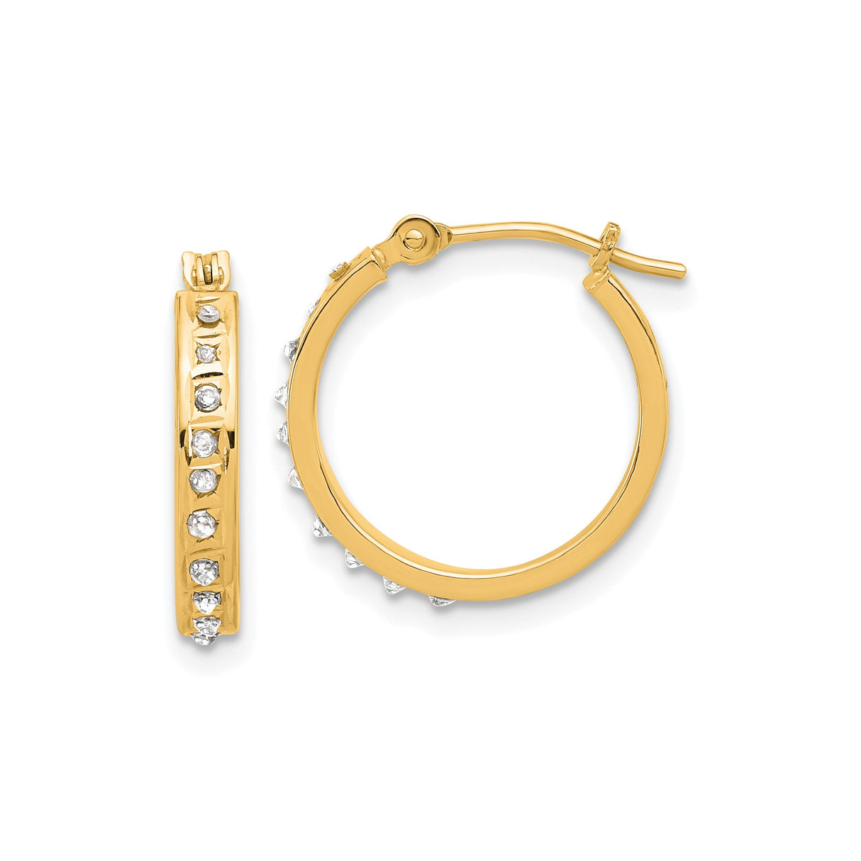 14k Yellow Gold Hoop Earrings with Diamond Cut and Channel Set Cubic Zirconia