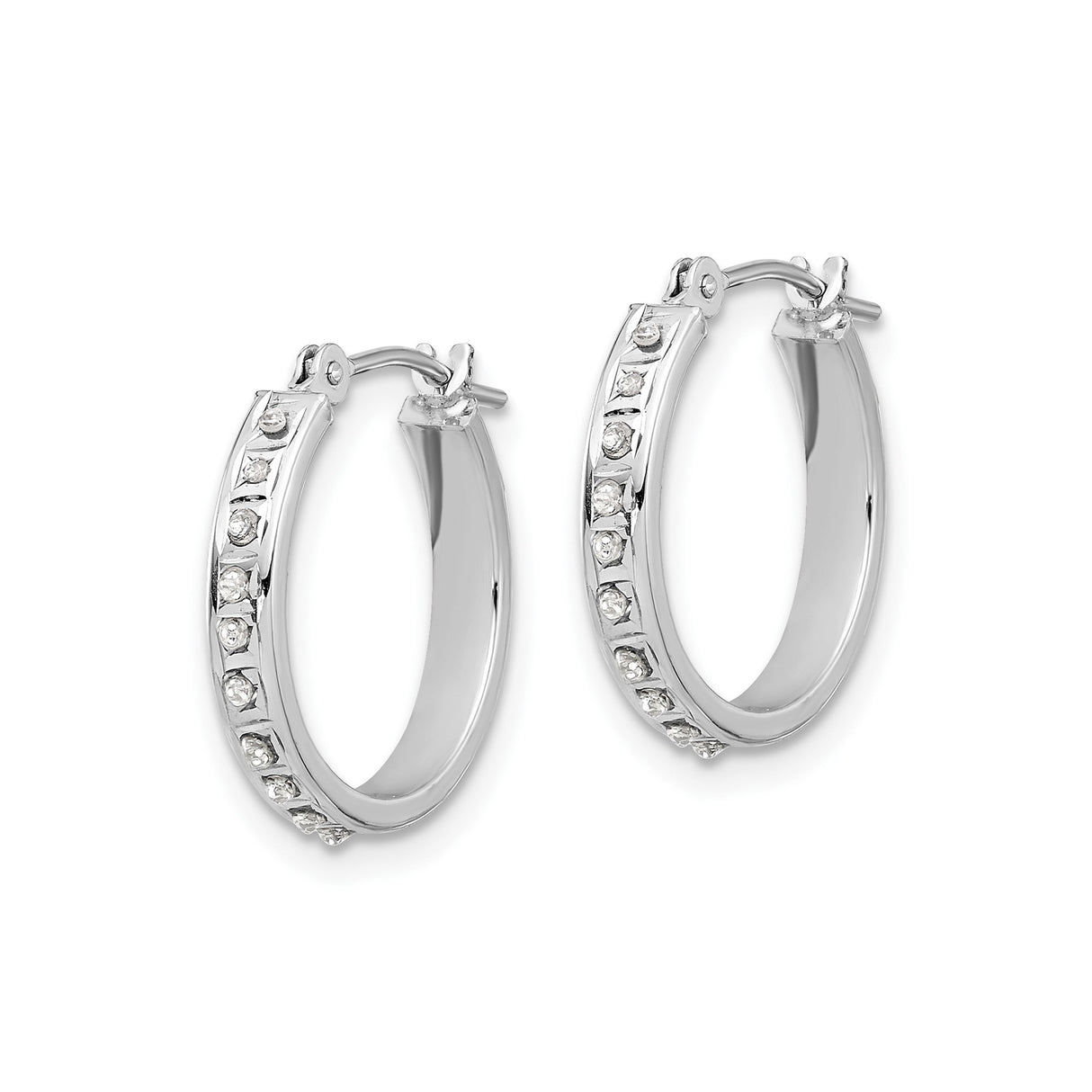 14k White Gold Hoop Earrings with Round Cut Diamonds, Modern Lightweight Style