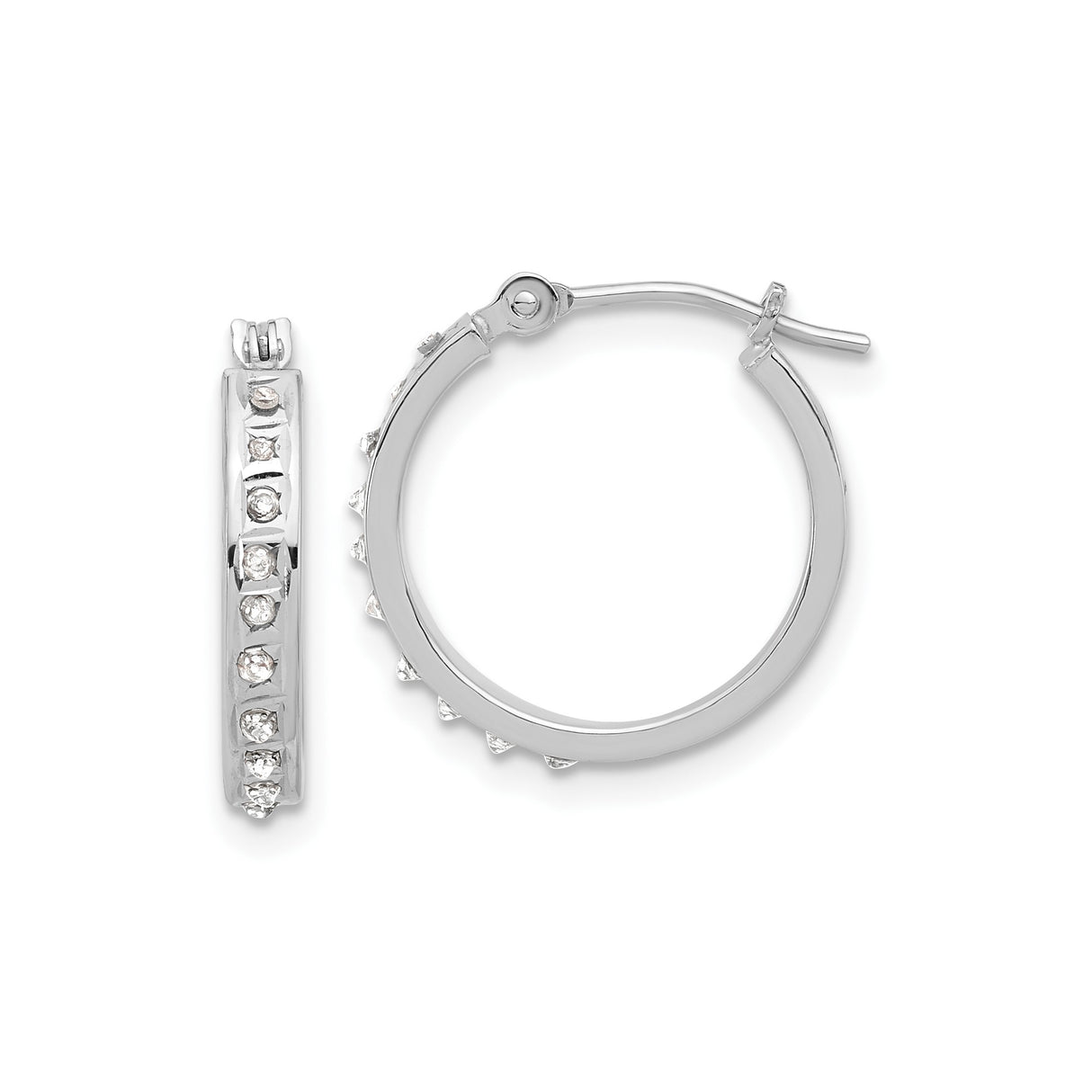14k White Gold Hoop Earrings with Round Cut Cubic Zirconia, Modern Lightweight Style