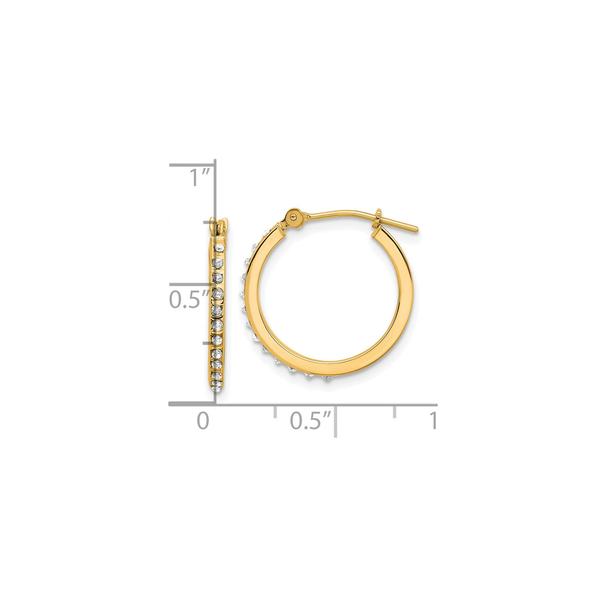 14k Yellow Gold Hoop Earrings with Channel Set Diamonds, Polished Lightweight Classic Style