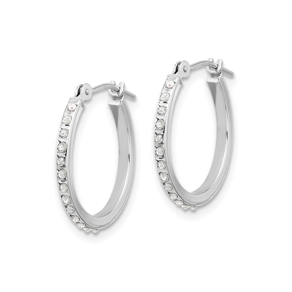 14k White Gold Hoop Earrings with Diamonds in Channel Setting, Lightweight Classic Style