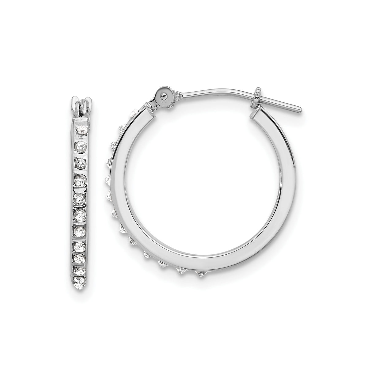 14k White Gold Hoop Earrings with Cubic Zirconia in Channel Setting, Lightweight Classic Style