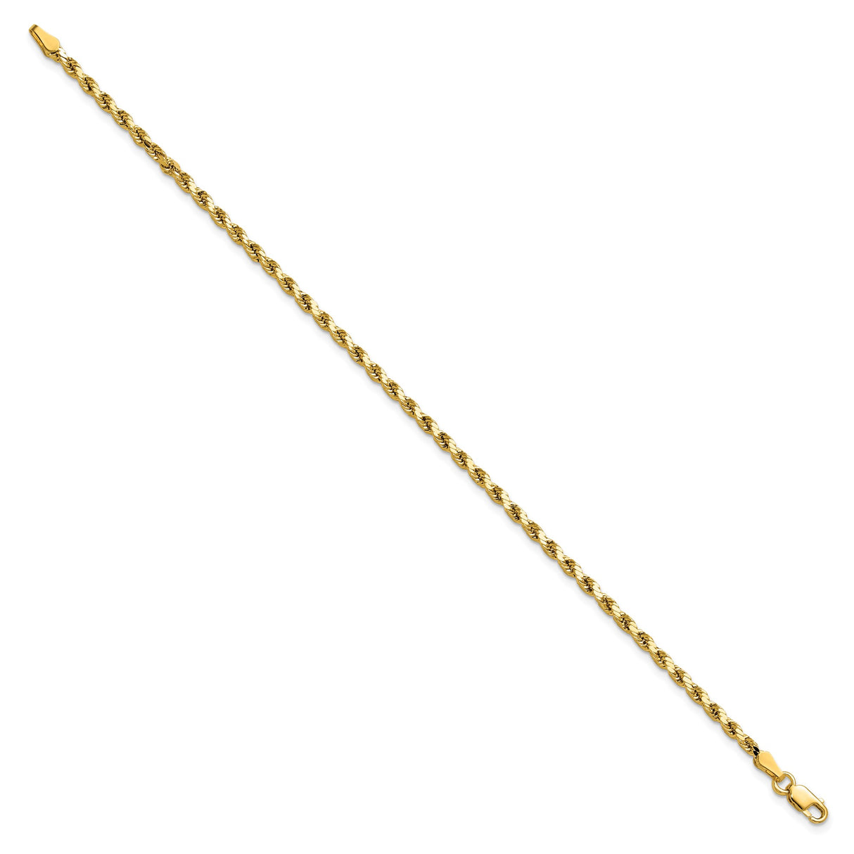 14K Yellow Gold 2.5 mm Rope Chain Bracelet, Polished