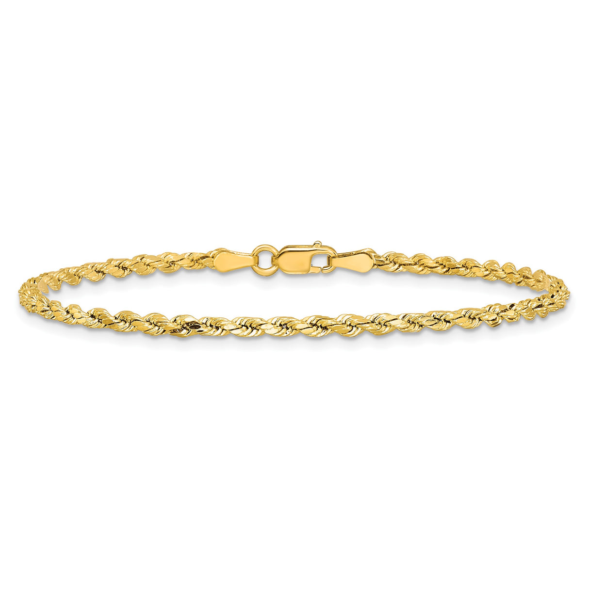 14K Yellow Gold 2.5 mm Rope Chain Bracelet, Polished alternate angle