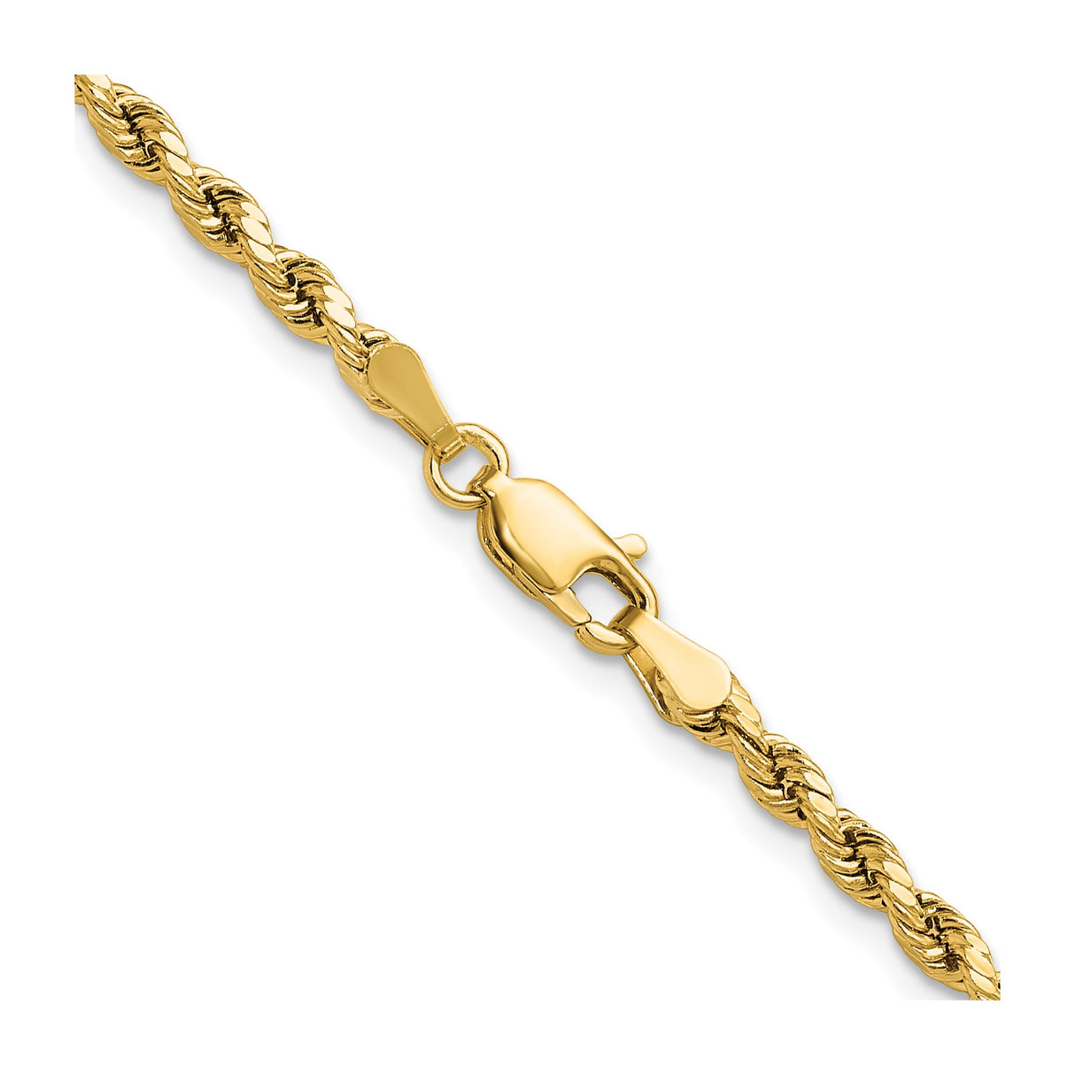 14K Yellow Gold 3 mm Rope Chain Necklace, Polished alternate angle