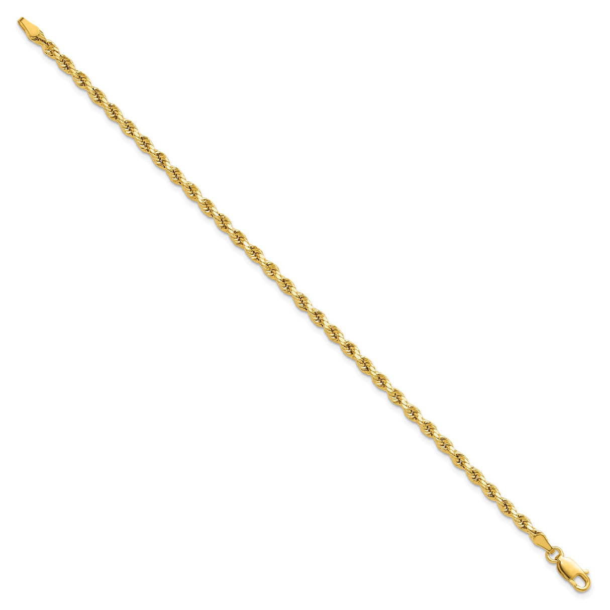 14K Yellow Gold 3 mm Rope Chain Bracelet, Polished