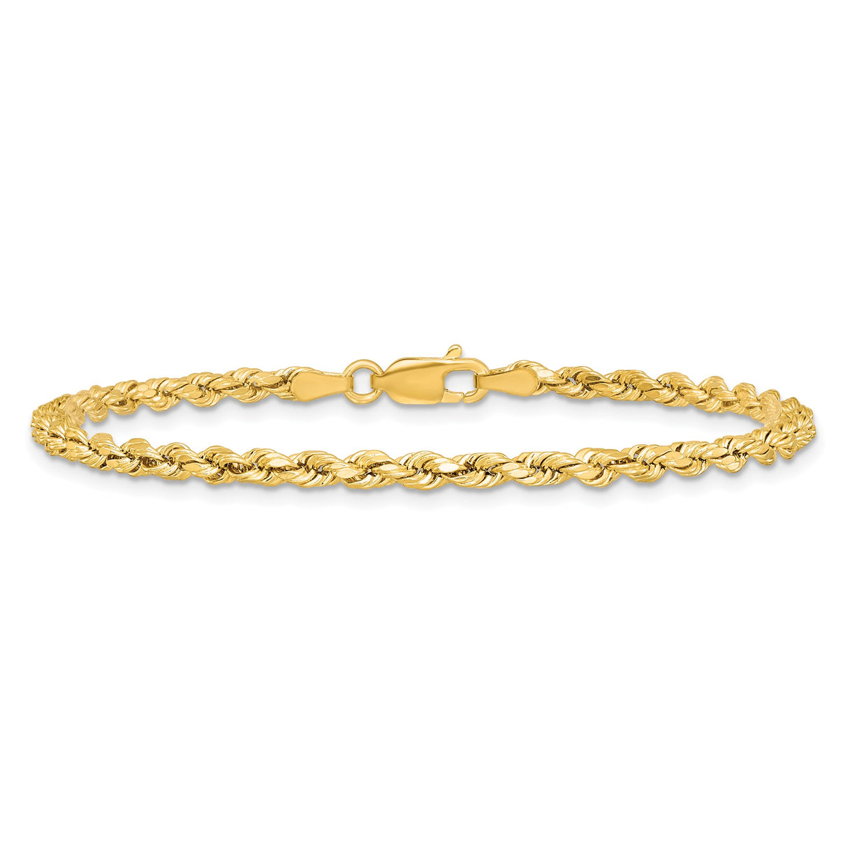 14K Yellow Gold 3 mm Rope Chain Bracelet, Polished alternate angle