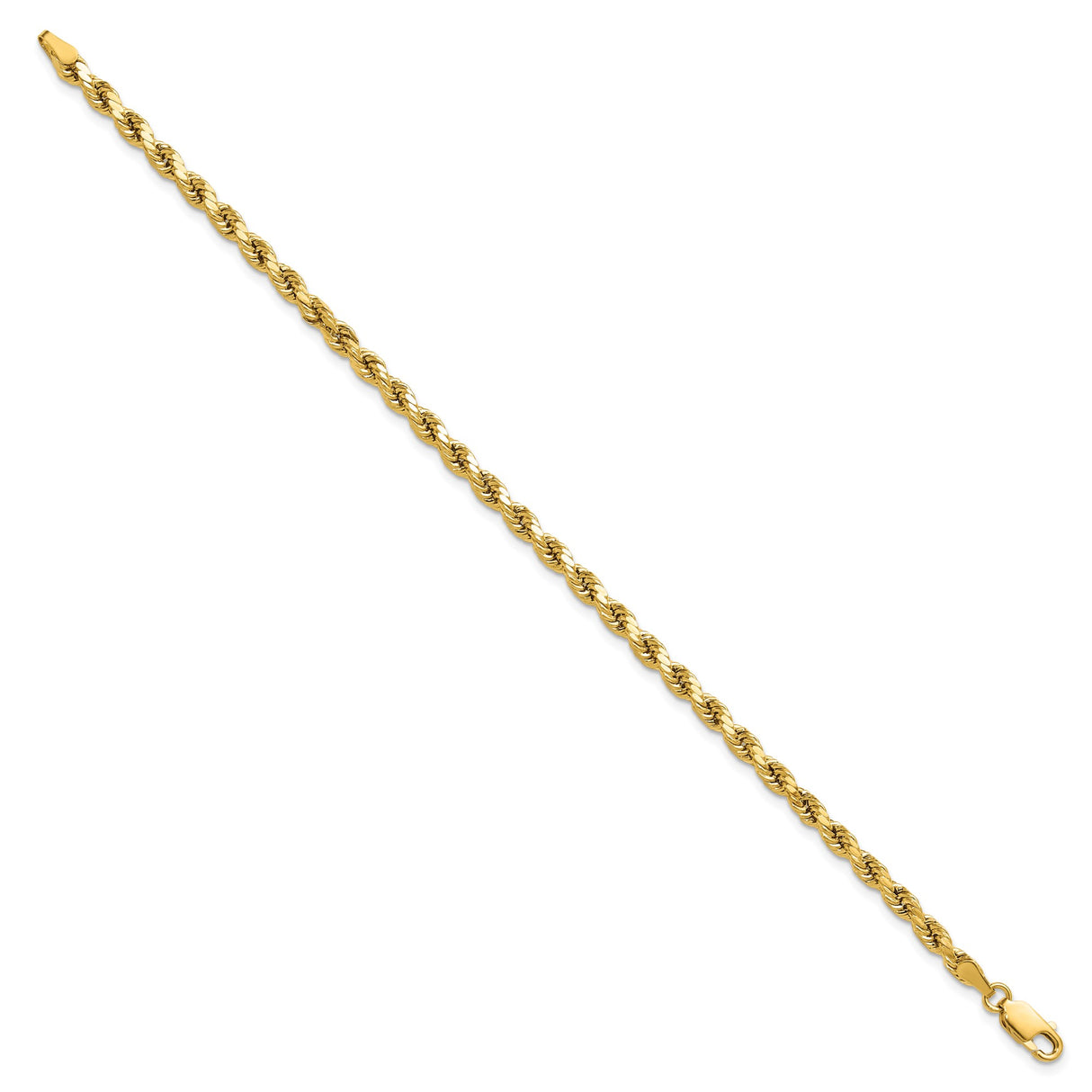 14K Yellow Gold 3.5 mm Rope Chain Bracelet, Polished