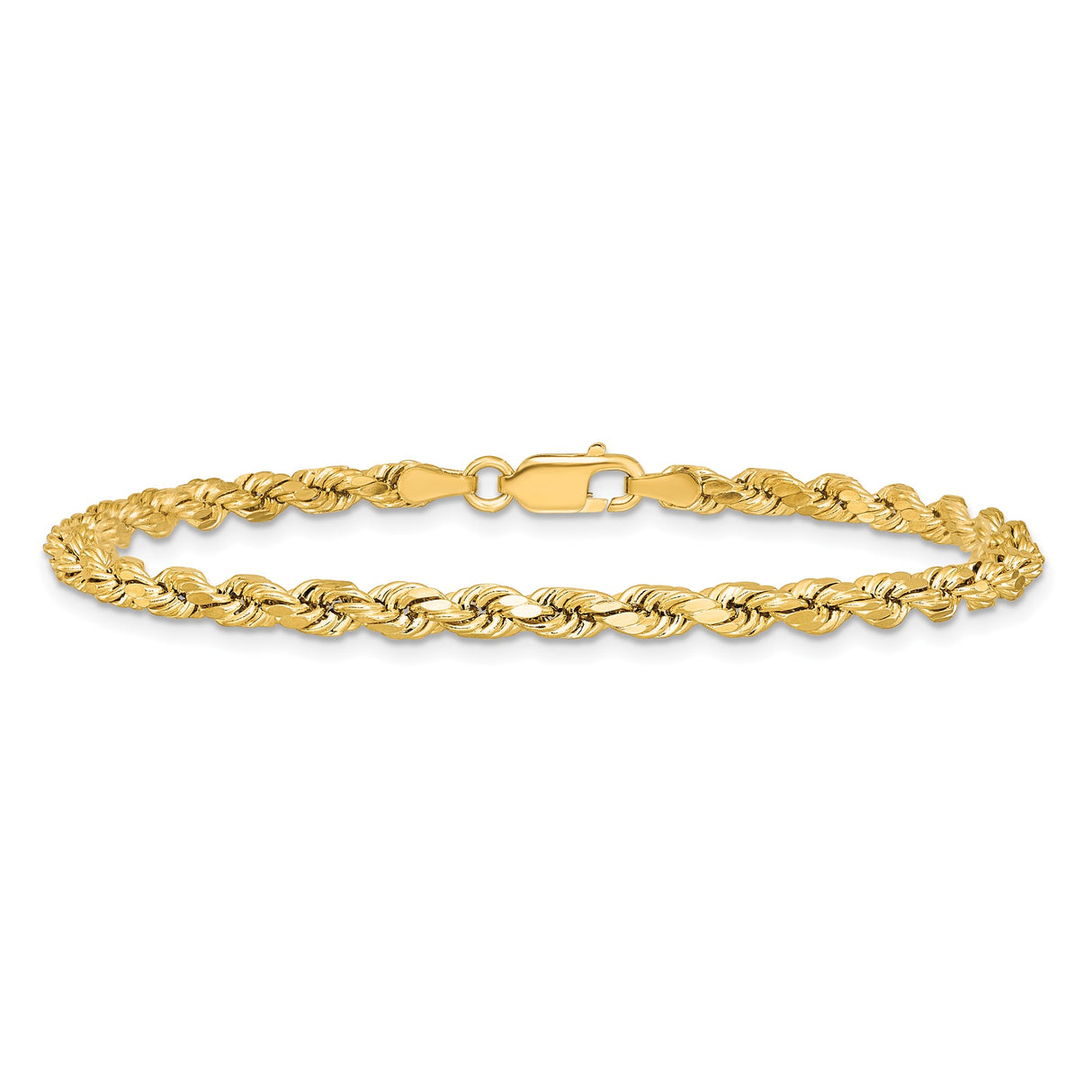 14K Yellow Gold 3.5 mm Rope Chain Bracelet, Polished alternate angle