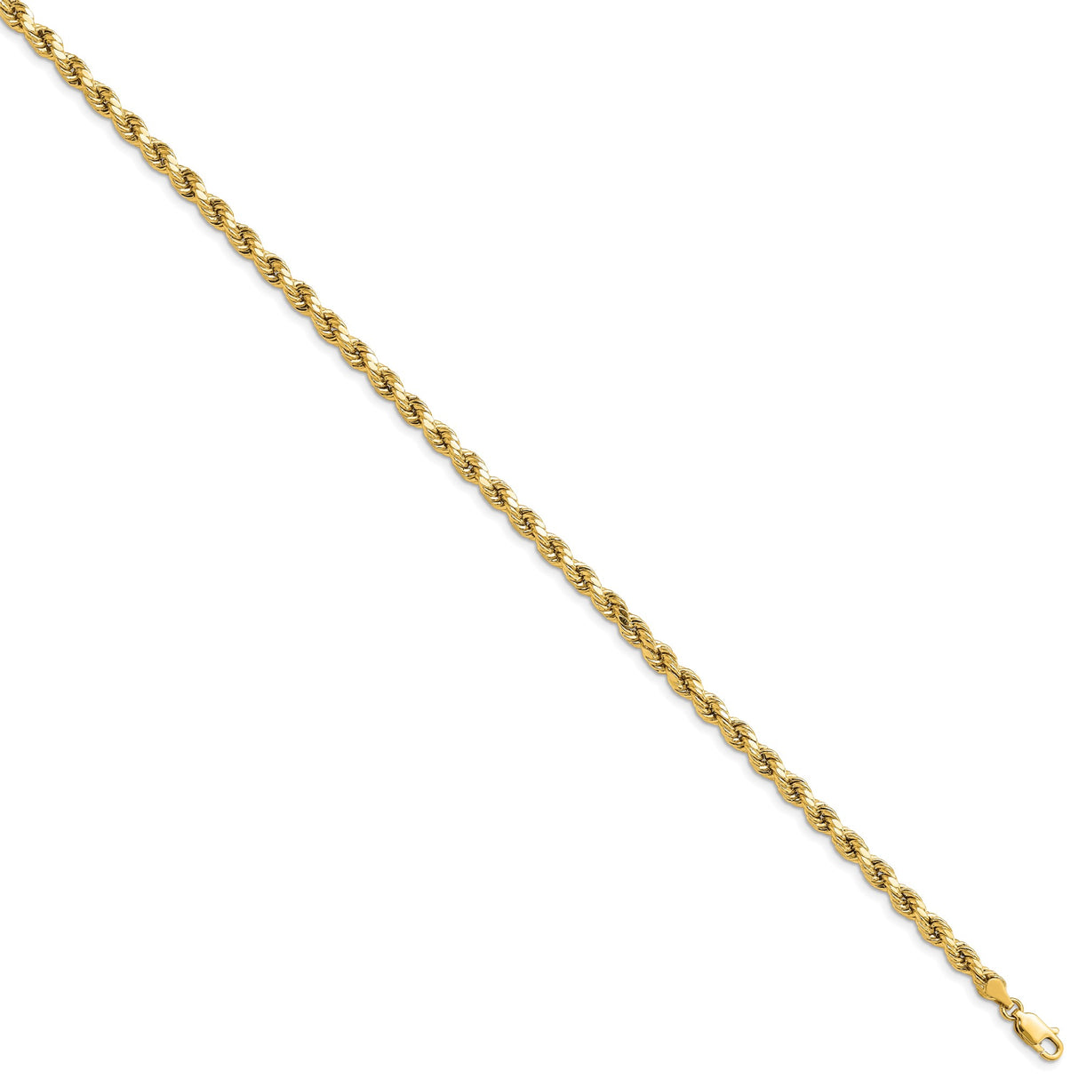 14K Yellow Gold 4 mm Rope Chain Bracelet, Polished