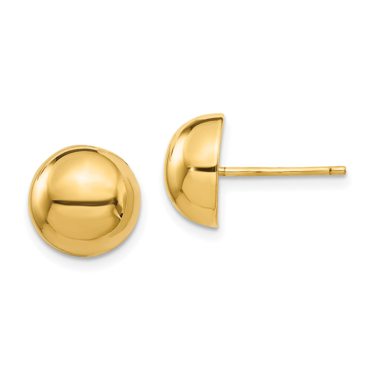 14k Yellow Gold Ball Stud Earrings, Smooth Polished Domed Design, Minimalist Everyday Style
