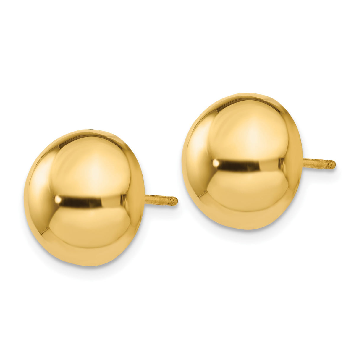 14k Yellow Gold Stud Earrings, Classic Dome Half Sphere Design, Polished Finish, Unisex Style