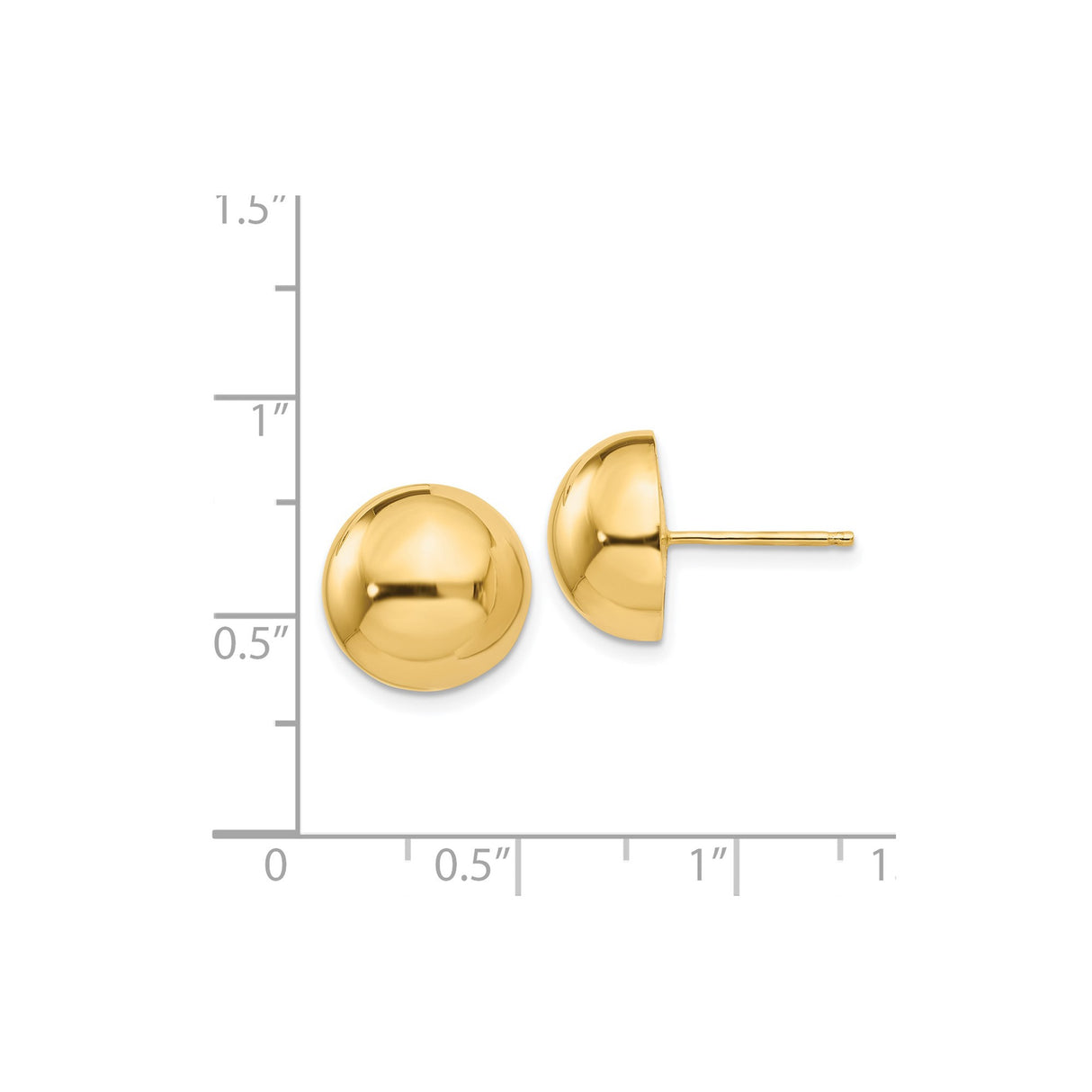 14k Yellow Gold Stud Earrings, Classic Dome Half Sphere Design, Polished Finish, Unisex Style
