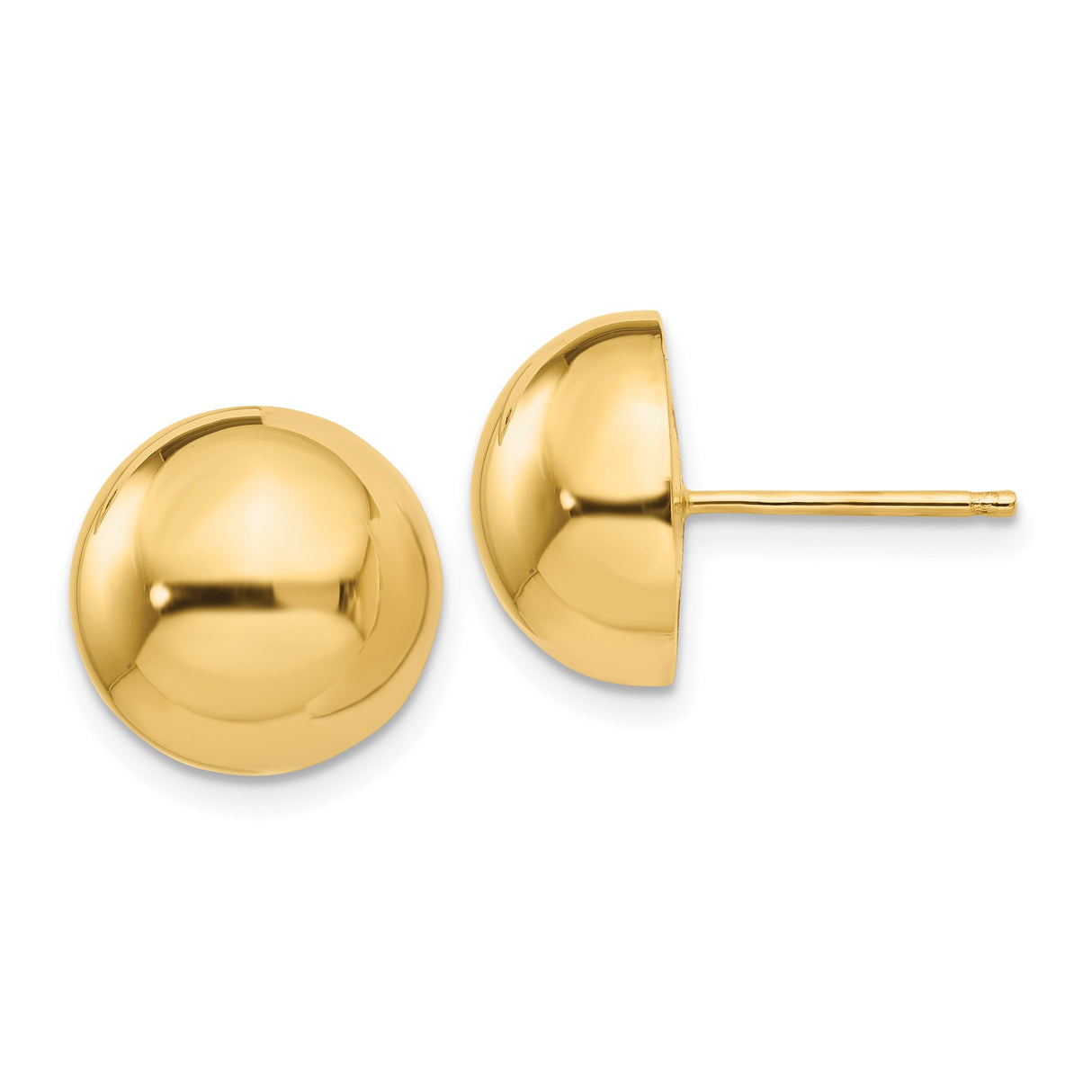14k Yellow Gold Stud Earrings, Classic Dome Half Sphere Design, Polished Finish, Unisex Style