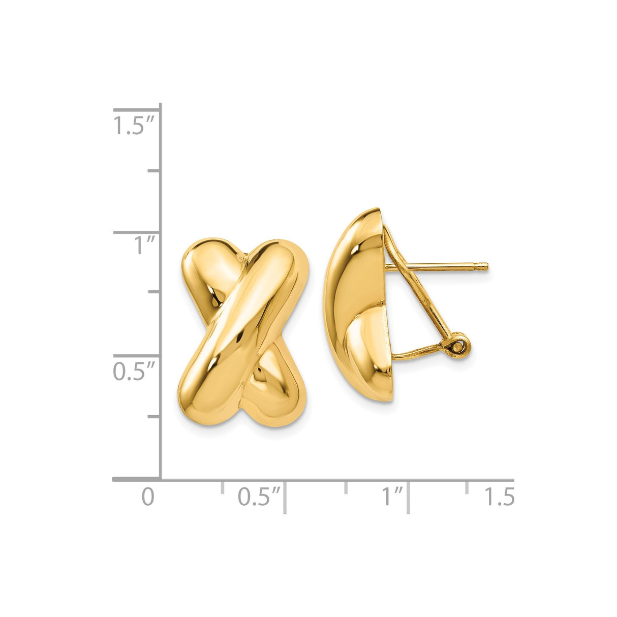 14k Yellow Gold Stud Earrings with Crisscross X Design and Polished Finish for Women