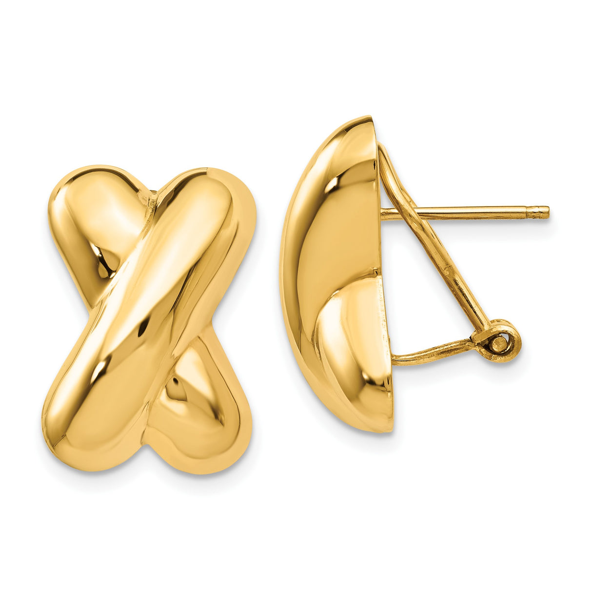 14k Yellow Gold Stud Earrings with Crisscross X Design and Polished Finish for Women