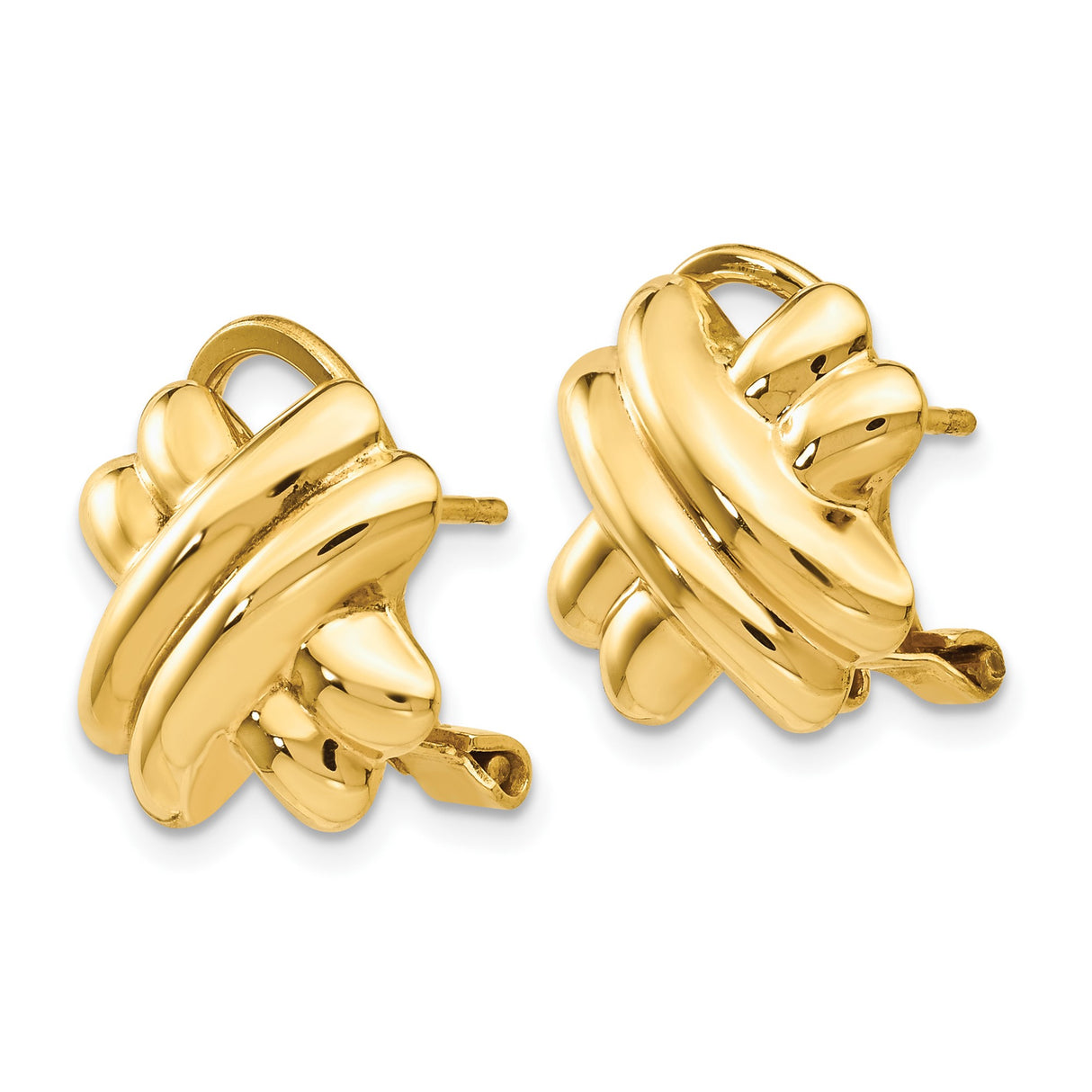 14k Yellow Gold Stud Earrings with Abstract Puffed Knot Design, High Polish Finish