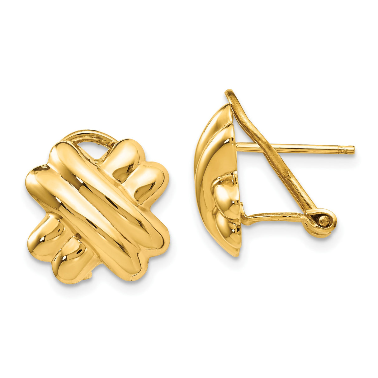 14k Yellow Gold Stud Earrings with Abstract Puffed Knot Design, High Polish Finish