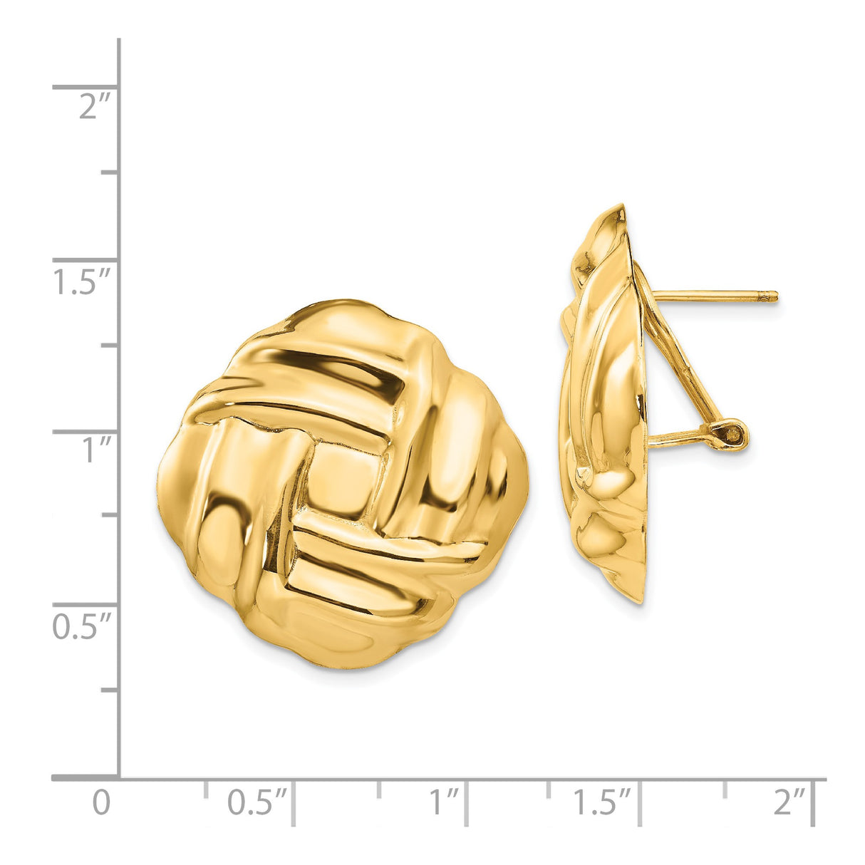 14k Yellow Gold Stud Earrings with Woven Knot Design, High Polish Textured Finish