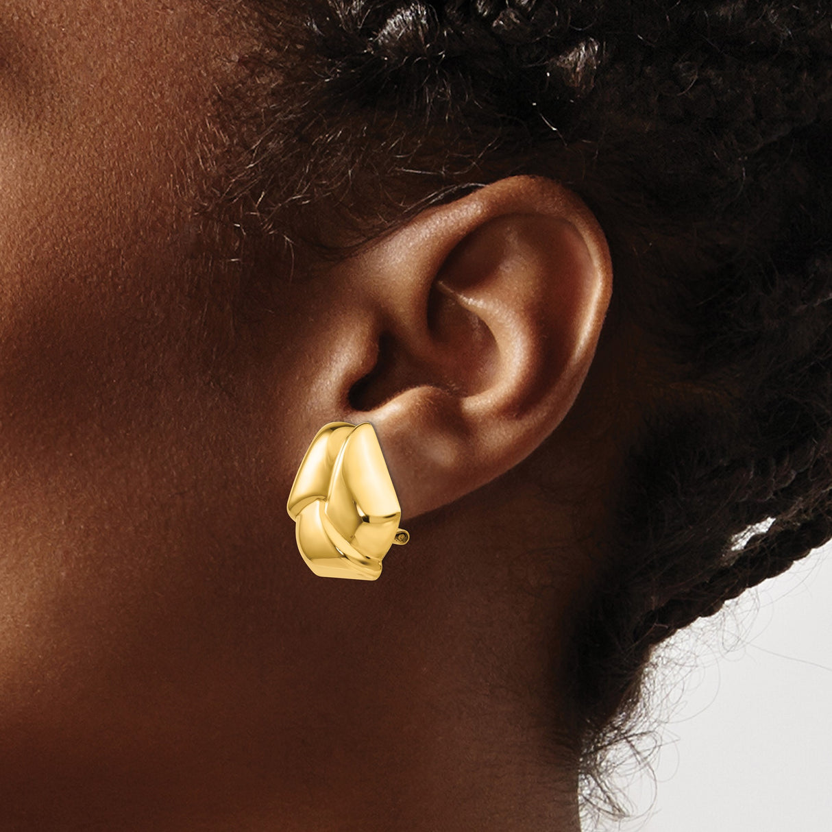 14k Yellow Gold Stud Earrings, Modern Geometric Abstract Shape, Polished Finish, Omega Back